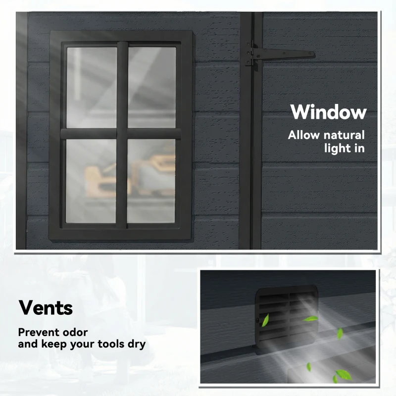 Outsunny 10 x 4 ft Resin Garden Shed, Outdoor Storage Shed with Floor, Windows, Lockable Doors and Vents, Dark Grey