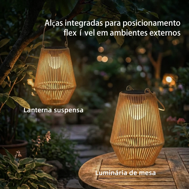 Outsunny Conjunto de 2 Candeeiros Solares de Exterior de Vime Suspensas com Ligação e Desligamento Automático IP44 Castanho