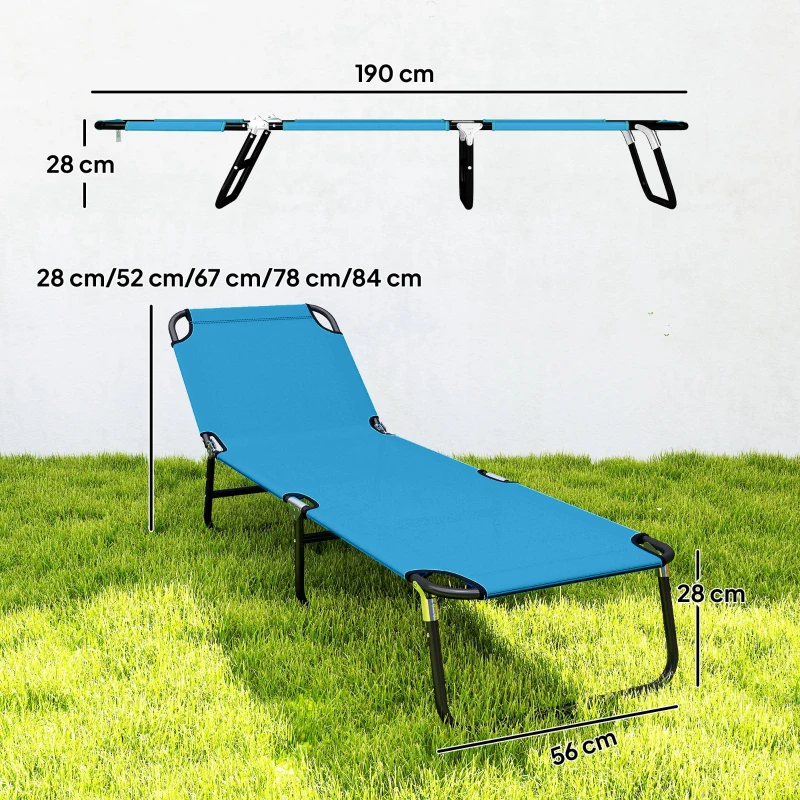 Outsunny Garden Sun Lounger, with Five-Position Back - Sky Blue