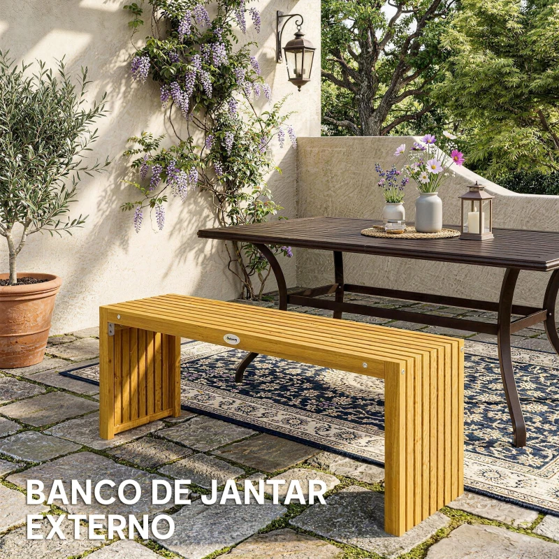 Outsunny Banco de Jardim em Madeira de 2 Lugares 110 cm com Assento de Ripas Suporta 240 kg Madeira