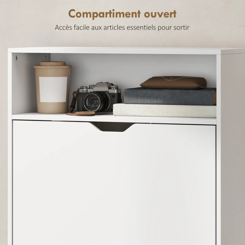 HOMCOM Meuble à chaussures 18 paires, armoire à chaussures étroite, 3 tiroirs rabattables, étagères réglables, blanc