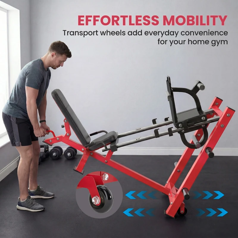 SPORTNOW Leg Press Machine with Wheels and Calf Block, Adjustable Squat Machine for Home Gym, 455KG Capacity