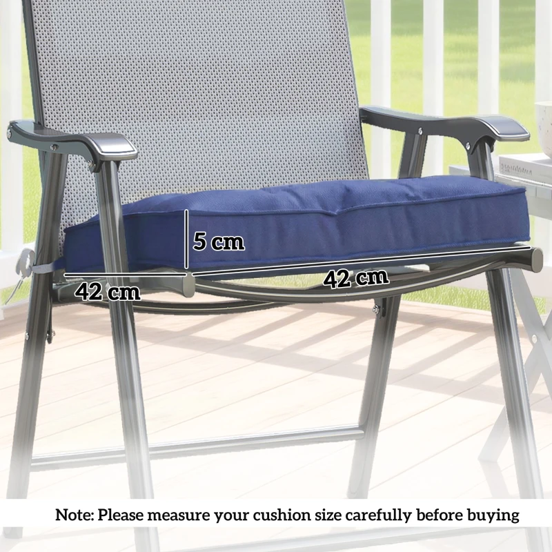 Outsunny Garden Seat Cushion with Ties, 42 x 42cm Replacement Dining Chair Seat Pad, Dark Blue