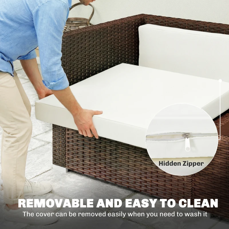 Outsunny 7-Piece Patio Furniture Cushions, Outdoor Loveseat Cushion with Removable Covers for Rattan Furniture, 60x60 cm, Cream