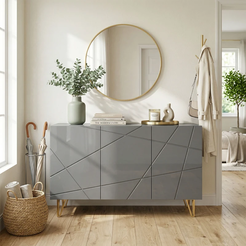 HOMCOM Modern Luxe High Gloss Sideboard, with Hairpin Legs, Grey