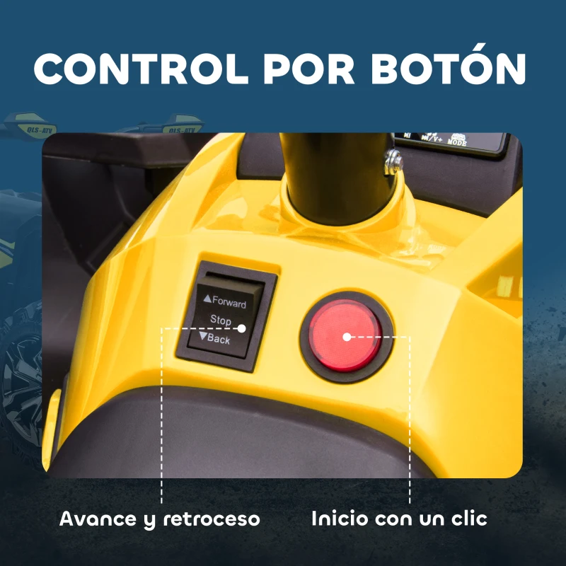 HOMCOM Quad Eléctrico para Niños 12V, Quad para Niños de 3–5 Años con 2 Motores, Velocidad 3–8 km/h, Música, Faros LED, MP3, USB, Tarjeta TF, Pedal, Avance y Retroceso, Amarillo