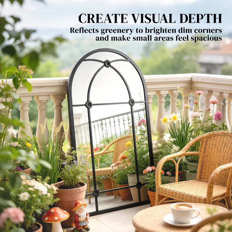 Outsunny Arched Mirror, Shatterproof Acrylic Windowpane Wall Mounted Mirror with Robust Metal Frame, 100 x 60 cm, Black