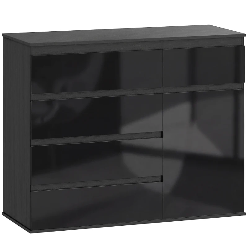 HOMCOM Buffet moderne, buffet de rangement avec 5 tiroirs, étagère réglable, porte Soft-Close, noir laqué