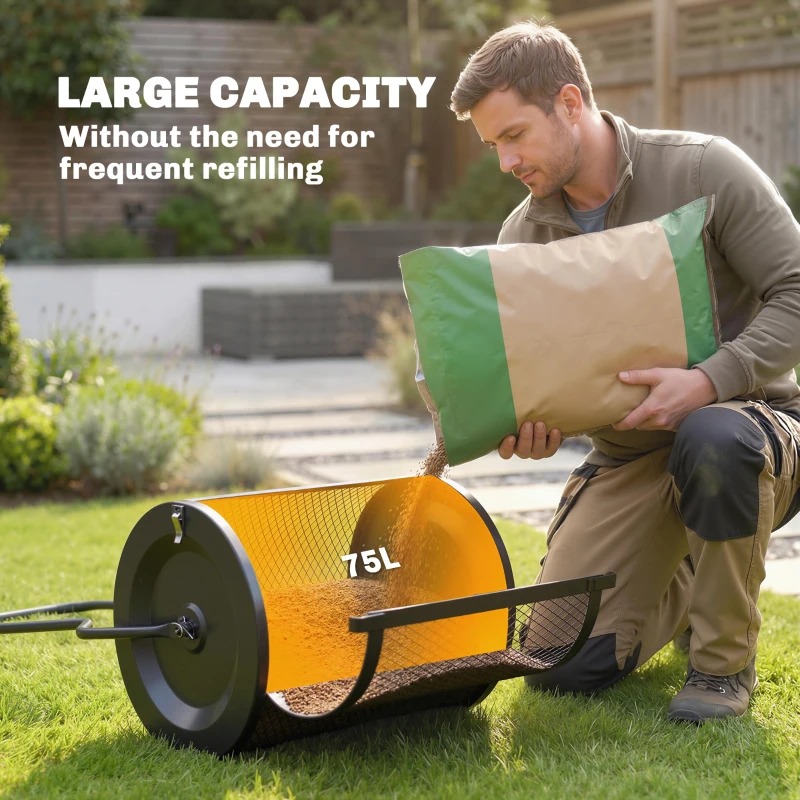 Outsunny Compost Spreader, 20" Peat Moss Spreader with Detachable U-Shaped Handle and Metal Mesh Basket