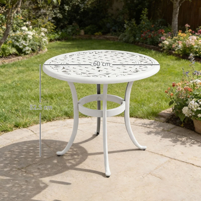 Outsunny 60 cm Round Garden Table, Cast Aluminium Outdoor Patio Table, White