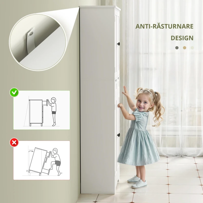 HOMCOM Mobilier de baie cu sertar, dulap cu uși, raft reglabil, 60 x 30 x 160 cm, alb