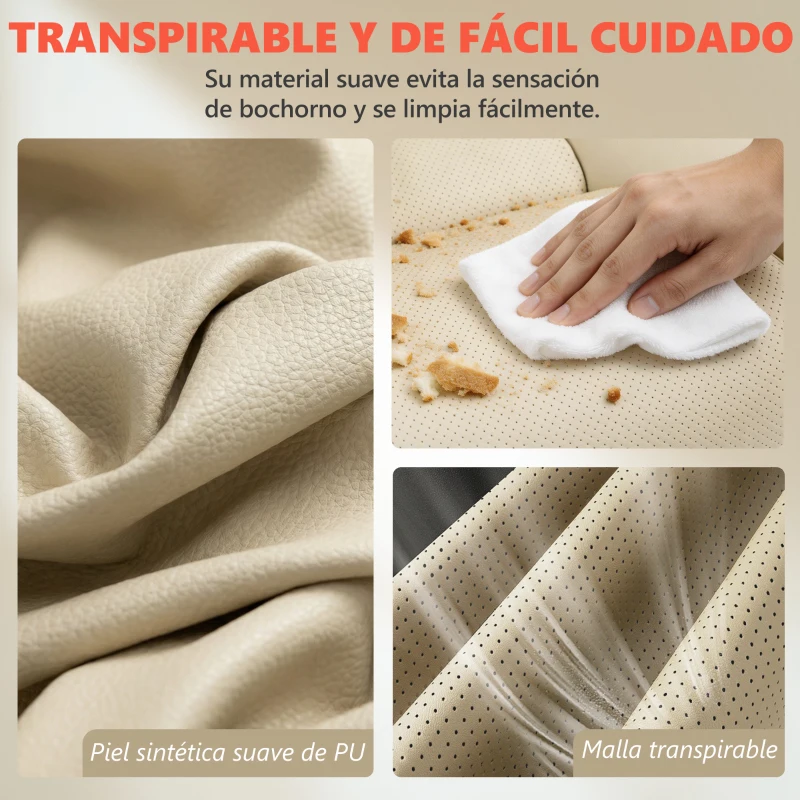 HOMCOM Silla de Oficina con Masaje Vibratorio de 4 Puntos Calor Lumbar Brazos Abatibles Respaldo Alto Altura Ajustable Crema