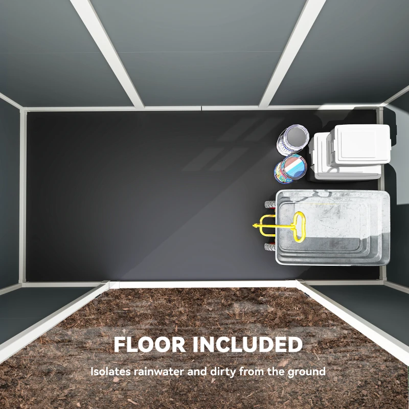 Outsunny 8 x 4 ft Resin Garden Shed, Wood-Effect Outdoor Storage Shed with Floor, Windows, Lockable Doors and Vents, Light Grey