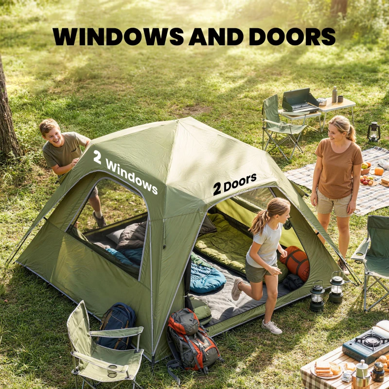 Outsunny Pop Up Tent 3000mm Waterproof Camping Tents with Mesh Windows 2-3 People Green