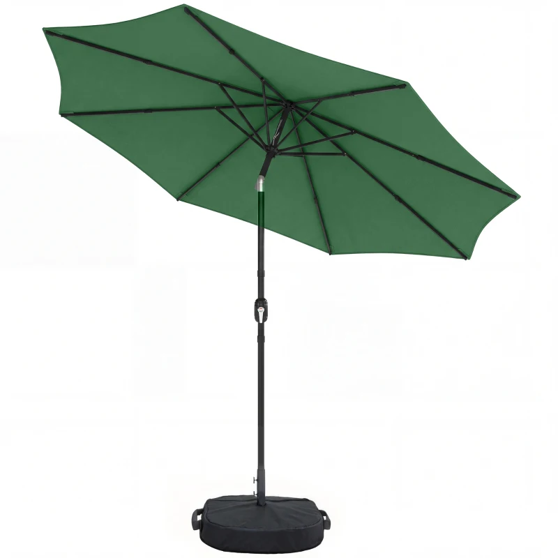 Outsunny 2.7 m Garden Parasol Umbrella with Cross Base and Sandbag, Retractable Ribs, Outdoor Table Market Umbrella, Green