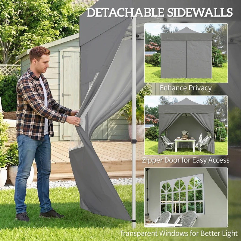 Outsunny 3 x 3 m Pop Up Gazebo with Sidewalls, UPF50+ Heavy Duty Garden Party Tent Marquee with Wheeled Carry Bag, Dark Grey