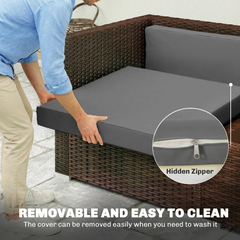 Outsunny 7-Piece Patio Furniture Cushions, Outdoor Loveseat Cushion with Removable Covers for Rattan Furniture, 60x60 cm, Dark Grey