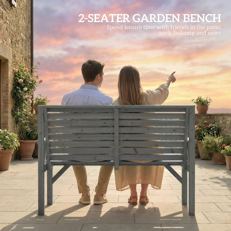 Outsunny 2 Seater Wooden Garden Bench, Slatted Patio Bench with Armrest and Backrest, Outdoor Furniture for Indoor, Balcony