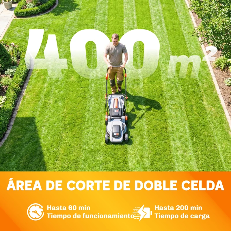 Outsunny Cortacésped a Batería Inalámbrico 18V con 2 Baterías de 4Ah Ancho de Corte de 34 cm y Función de Mulching Motor 700 W