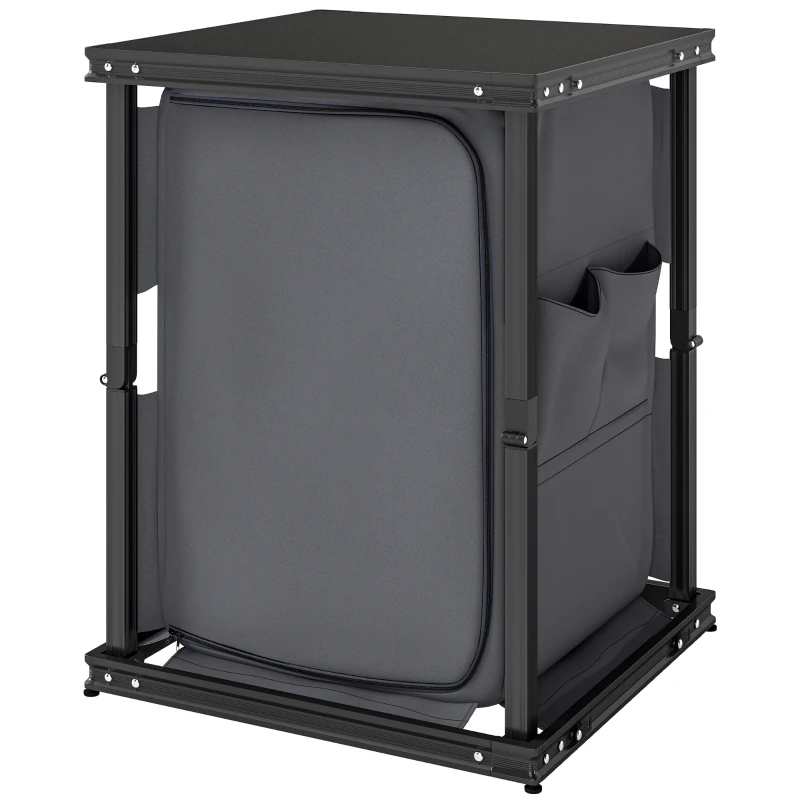 Outsunny Camping Camping Cupboards, Folding Portable Kitchen Table with 3-Tier Storage, Black