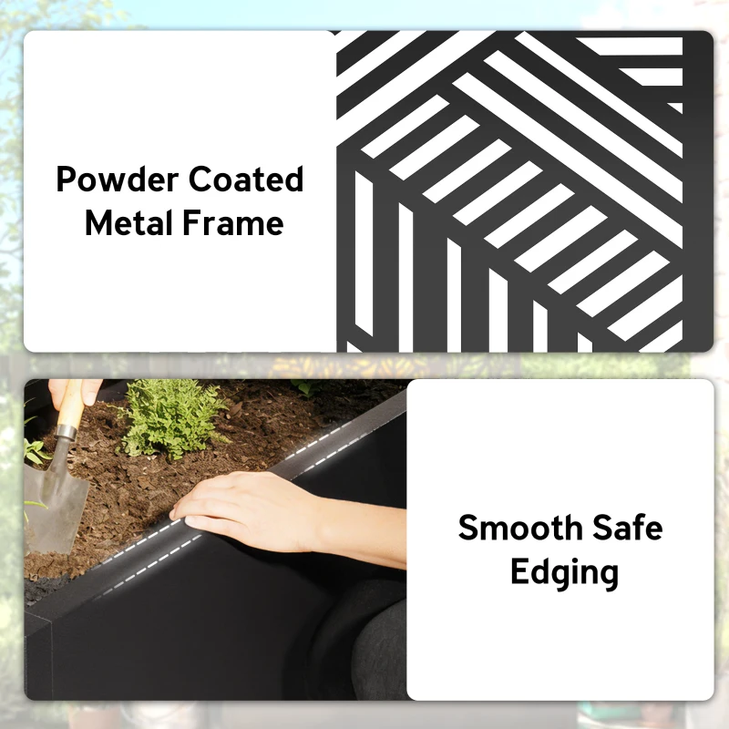 Outsunny Metal Garden Bed for Garden with Trellis, Raised Garden Bed with Privacy Screen, Geometric Slatted Cut-Out