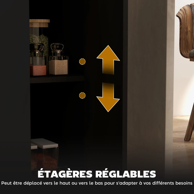 HOMCOM Desserte îlot de cuisine étagère réglable 2 compartiments ouverts 2 placards plan de travail effet bois 105 x 60 cm noir