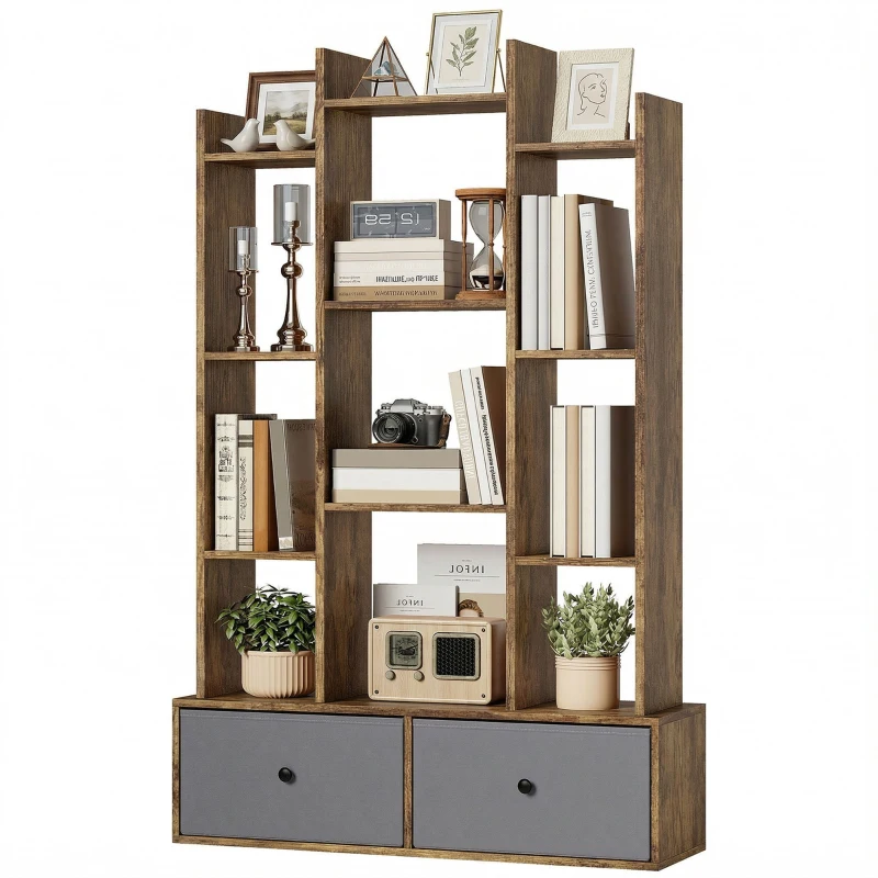 HOMCOM 12 Shelf Storage Unit, with Drawers - Brown