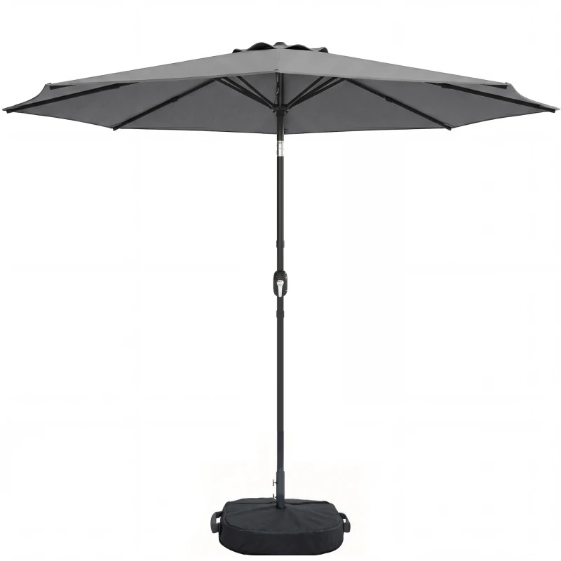 Outsunny 2.7 m Garden Parasol Umbrella with Cross Base and Sandbag, Retractable Ribs, Outdoor Table Market Umbrella, Light Grey
