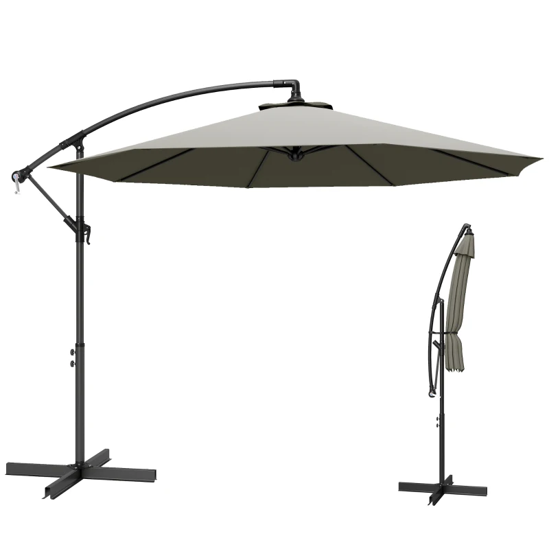 Outsunny 3m Overhanging Cantilever Parasol, with Cross Base - Light Grey
