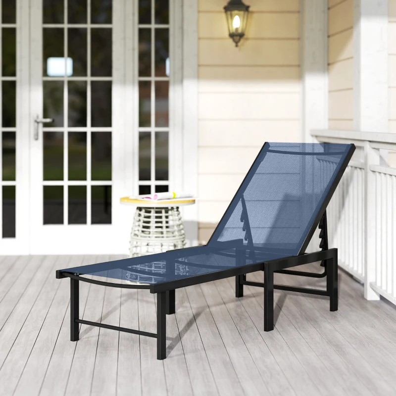 Outsunny Reclining Sun Lounger - Dark Blue