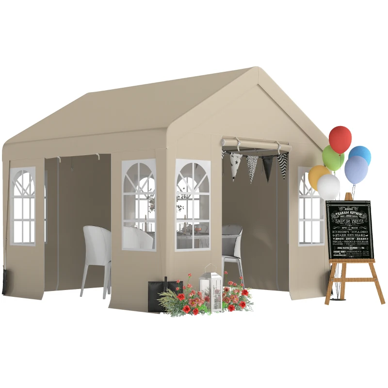 Outsunny 3 x 3 m Party Tent, Outdoor Canopy Tent Shelter with Removable Sidewalls, 4 Zipped Doors, for Parties, Wedding, Beige