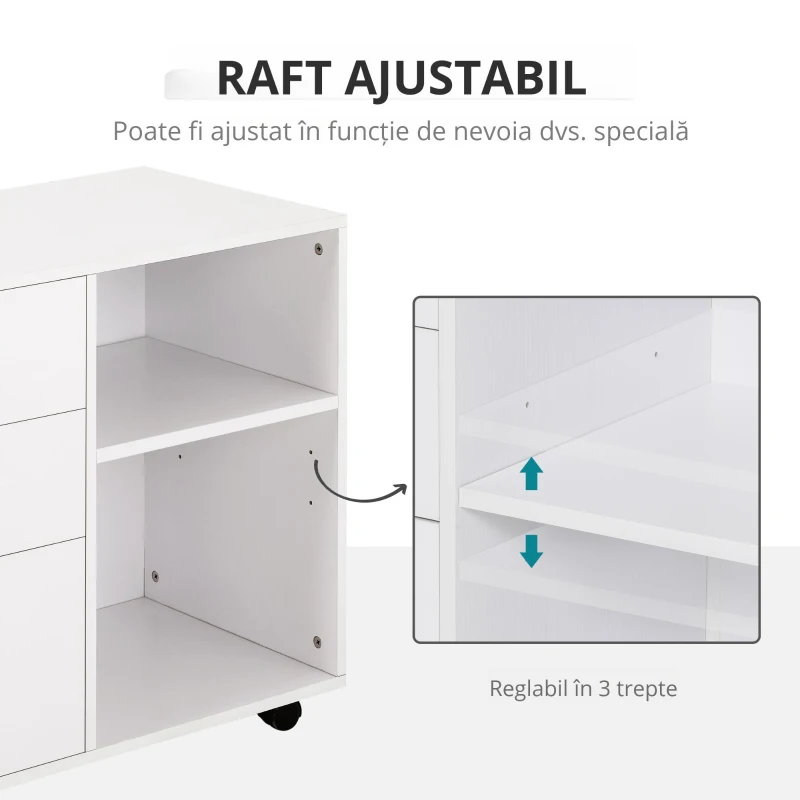 HOMCOM Mobilier Imprimanta – Alb, cu Sertare, Rafturi si Roti