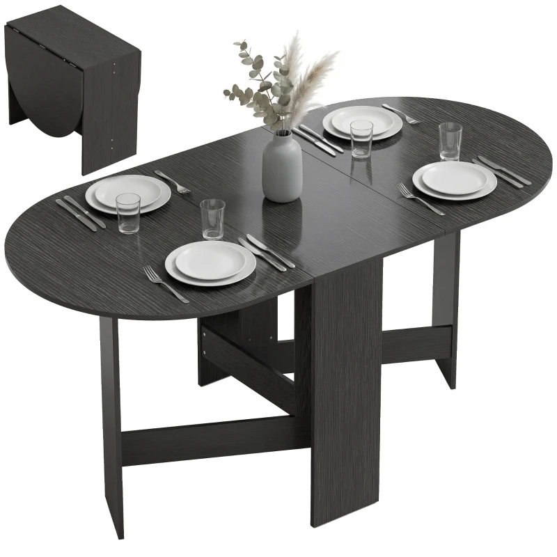 HOMCOM Masă de bucătărie pliabilă cu aripi rabatabile Masă de bucătărie pliabilă ovală Stil modern 163x80x75 cm Negru