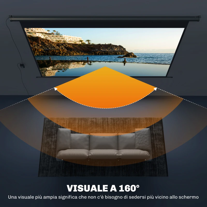 HOMCOM Telo per Proiettore 120" 16:9 Motorizzato con Telecomando, Fissaggio a Muro e Soffitto, Nero