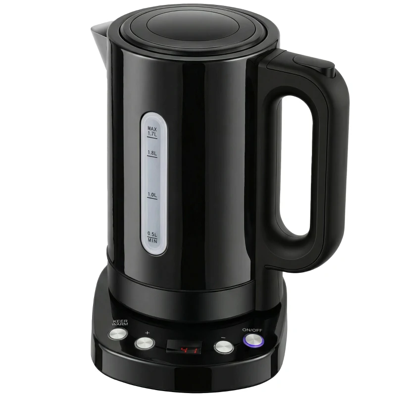 HOMCOM Electric Kettle, 1.7L, Fast Boil, 3kW Water Kettle with UK Strix Thermostat, Keep Warm Function, LCD Base, Black