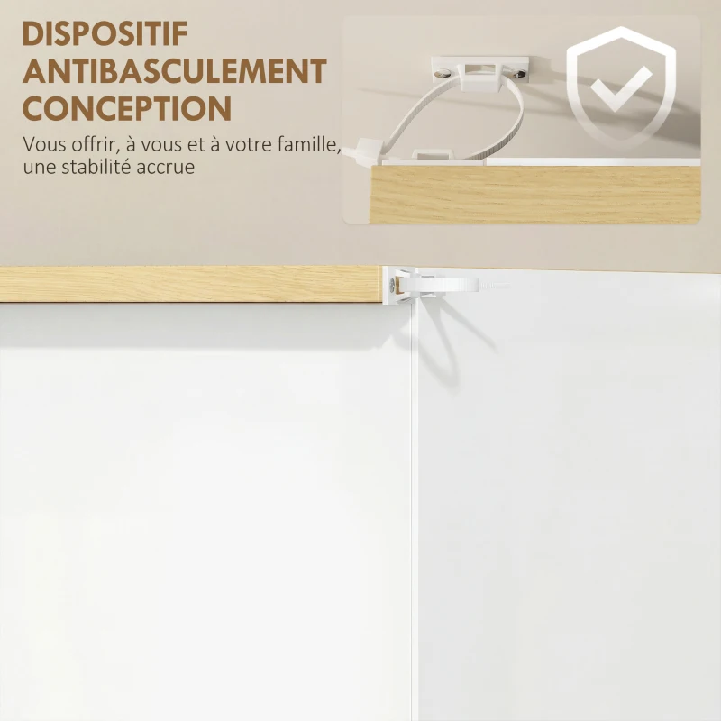 HOMCOM Armoire à Chaussures 3 Portes abattantes 2 Compartiments Panneaux Particules Blanc chêne