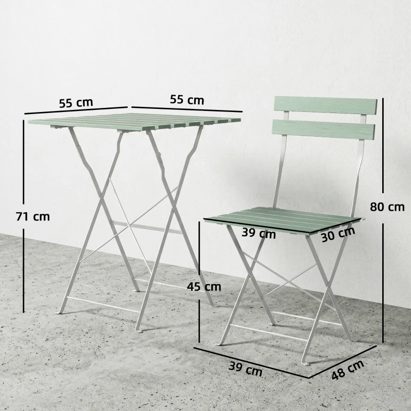 Outsunny Outdoor Bistro Set Folding Patio Furniture Set with 2 Chairs Table for 2 People White and Green