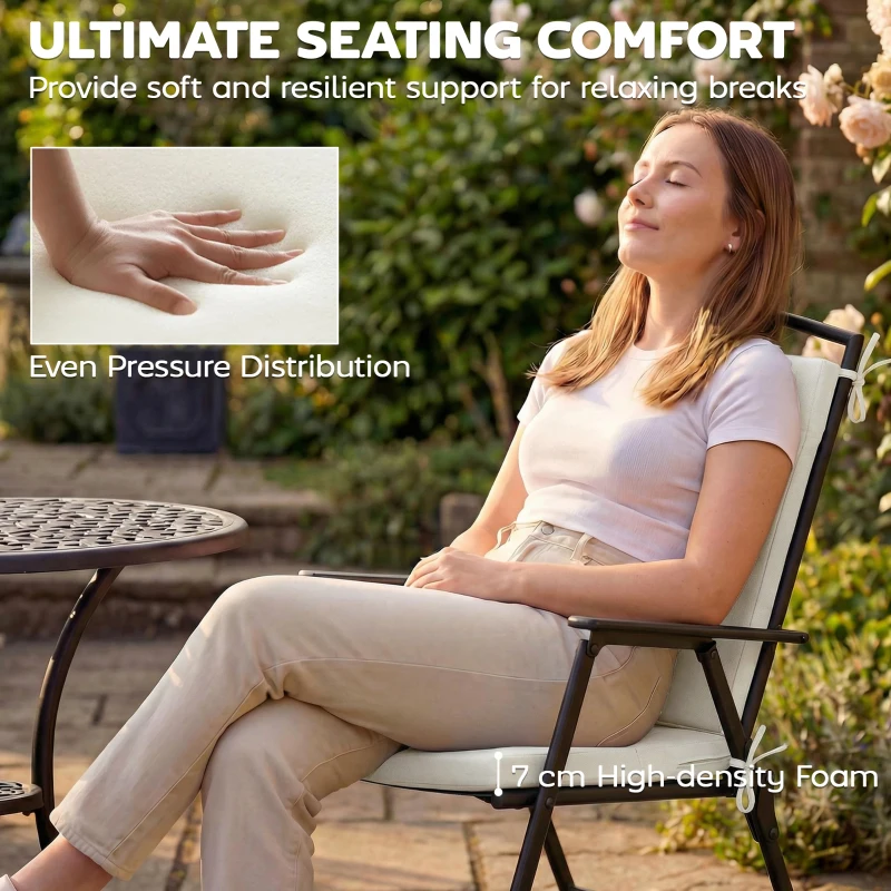 Outsunny Outdoor Seat Cushions Set of 2 with Ties, Waterproof Garden Seat Pads, Cream White