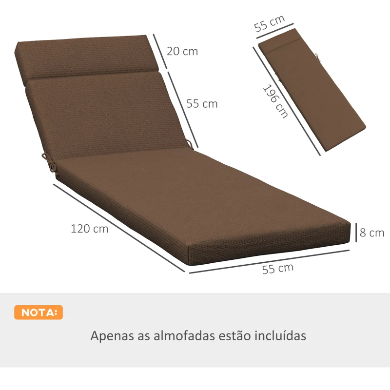 Outsunny Conjunto de 2 Colchões para Espreguiçadeira transat Alças de fixação para Jardim APENAS COLCHÕES 196L x 55l cm Castanho