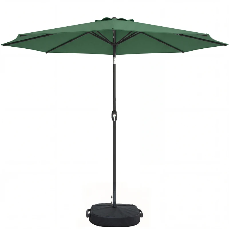 Outsunny 2.7 m Garden Parasol Umbrella with Cross Base and Sandbag, Retractable Ribs, Outdoor Table Market Umbrella, Green