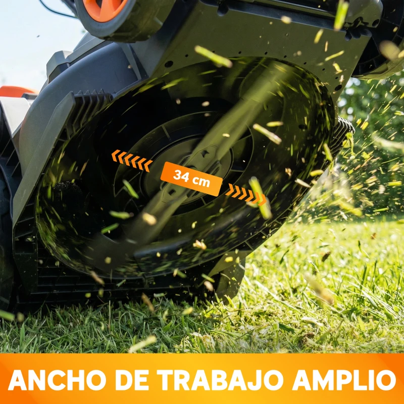 Outsunny Cortacésped a Batería Inalámbrico 18V con 2 Baterías de 4Ah Ancho de Corte de 34 cm y Función de Mulching Motor 700 W