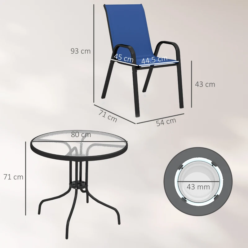 Outsunny Five-Piece Steel Patio Set, with Glass-Top Table - Dark Blue