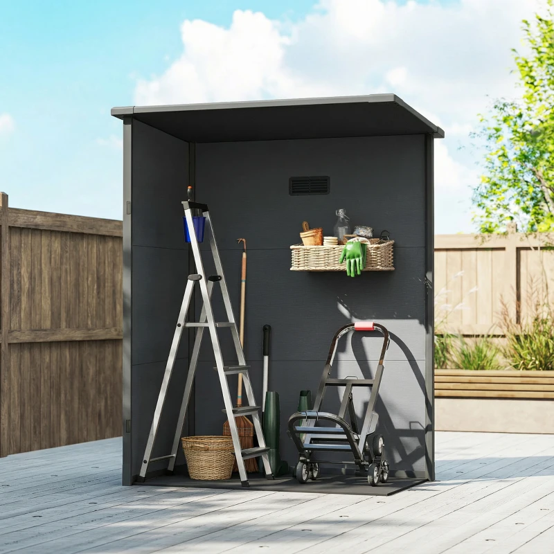 Outsunny 5' x 3' Garden Shed with Floor, Outdoor Storage Shed with Lockable Door, Window and Vent, Dark Grey