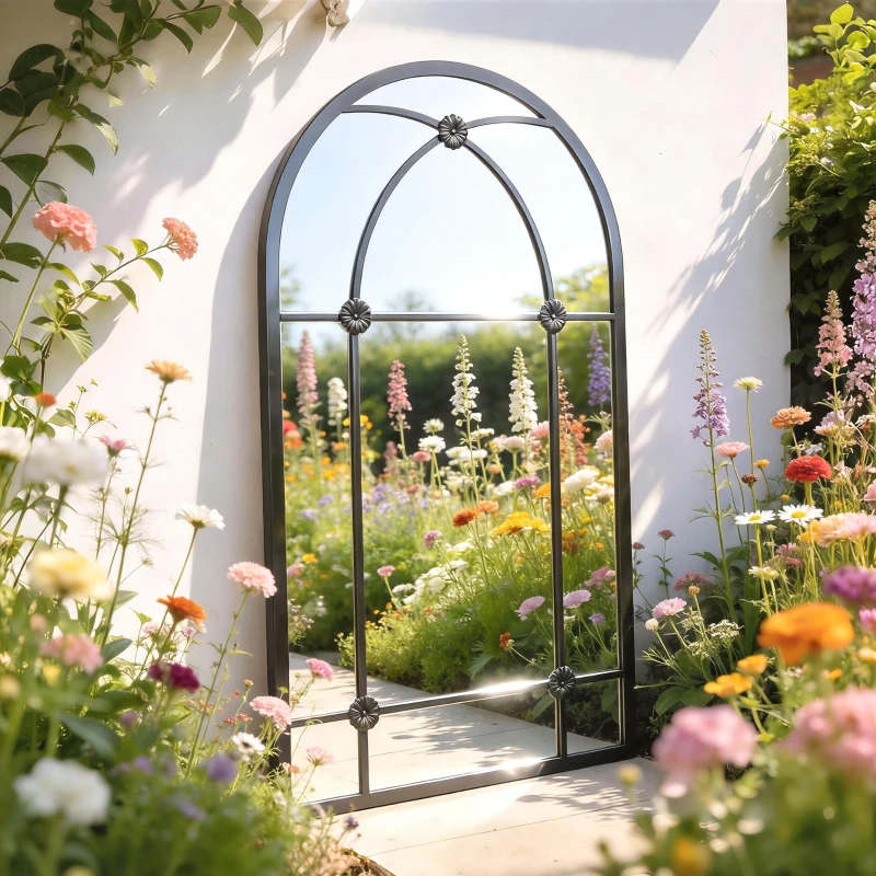 Outsunny Arched Mirror, Shatterproof Acrylic Windowpane Wall Mounted Mirror with Robust Metal Frame, 100 x 60 cm, Black