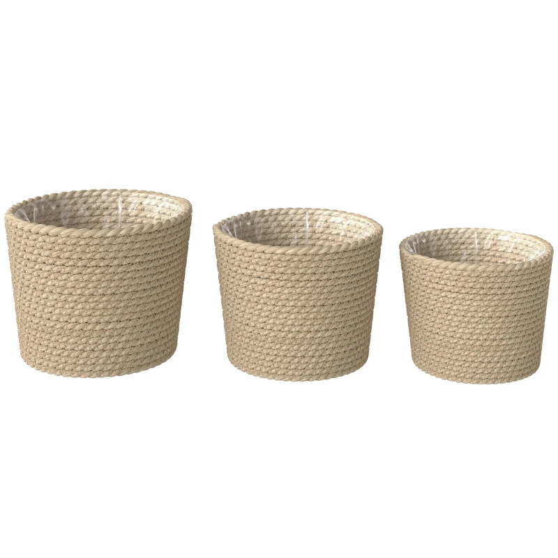 Outsunny Seagrass Planters Set of 3 Plant Pots for Indoor Outdoor Patio Balcony Natural