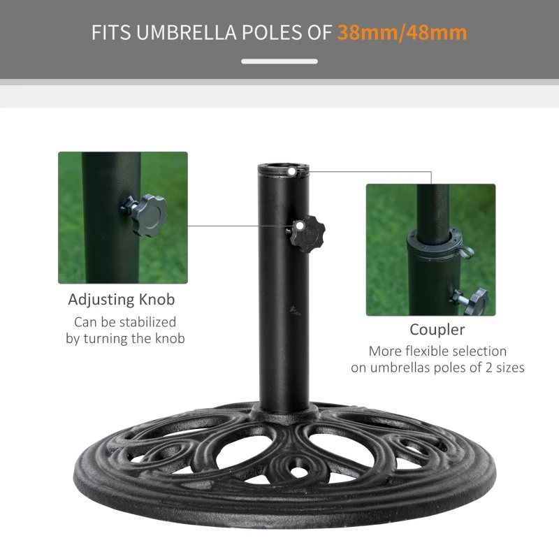 Outsunny 11.5 kg Cast Metal Round Patio Umbrella Base Stand, Umbrella Holder for Outdoor, Patio, Garden, Black