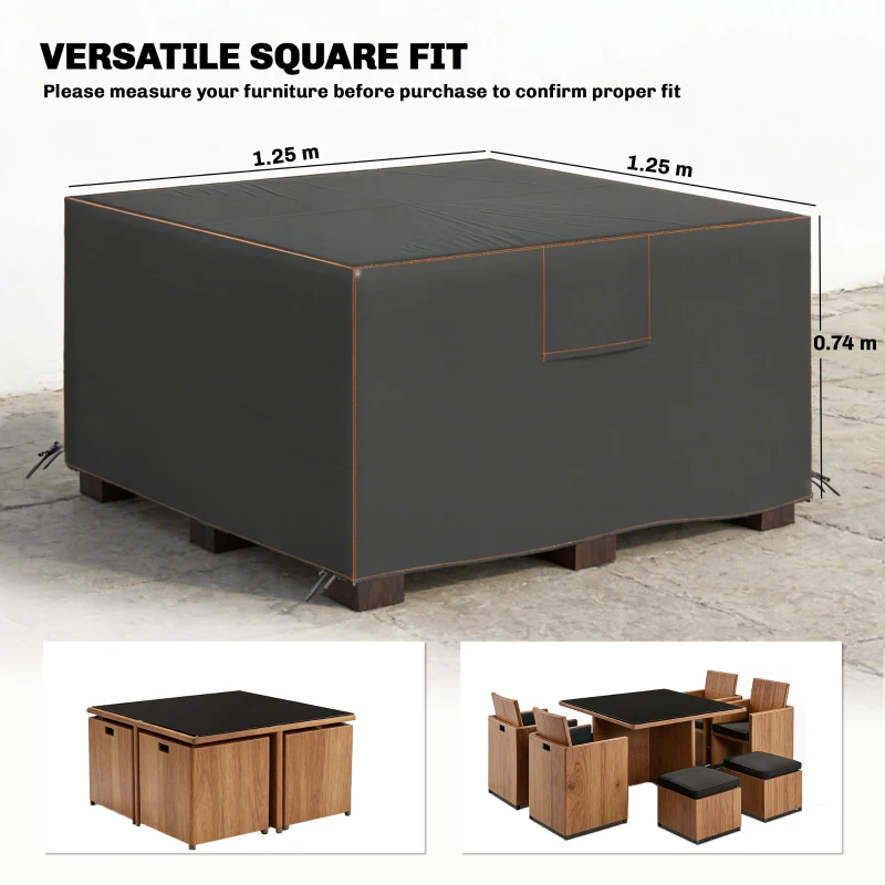 Outsunny Garden Furniture Cover, Waterproof Patio Furniture Cover with Air Vent, 420D Oxford Fabric, 125 x 125 x 74 cm, Black