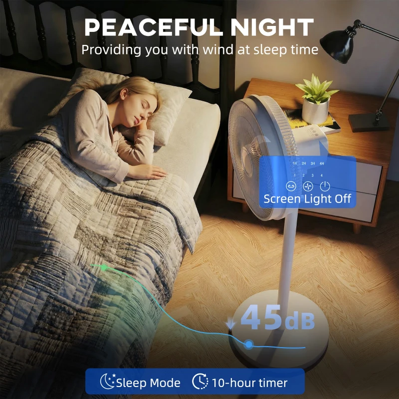 HOMCOM Ventilator de Podea cu Telecomandă, Reglabil pe Înălțime, 4 Viteze, Oscilație 80°, Timer 10 Ore, Alb, Ø40x90.5-118.5Î cm