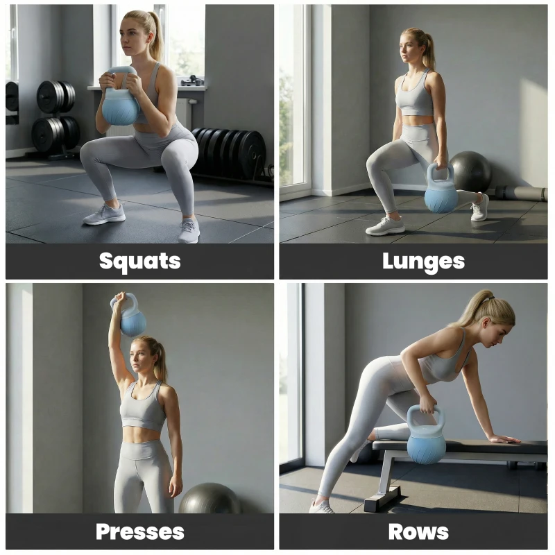 SPORTNOW Kettlebell 10 kg remplie de sable métallique et poignée antidérapante pour entraînement 24x24x32 cm Bleu clair