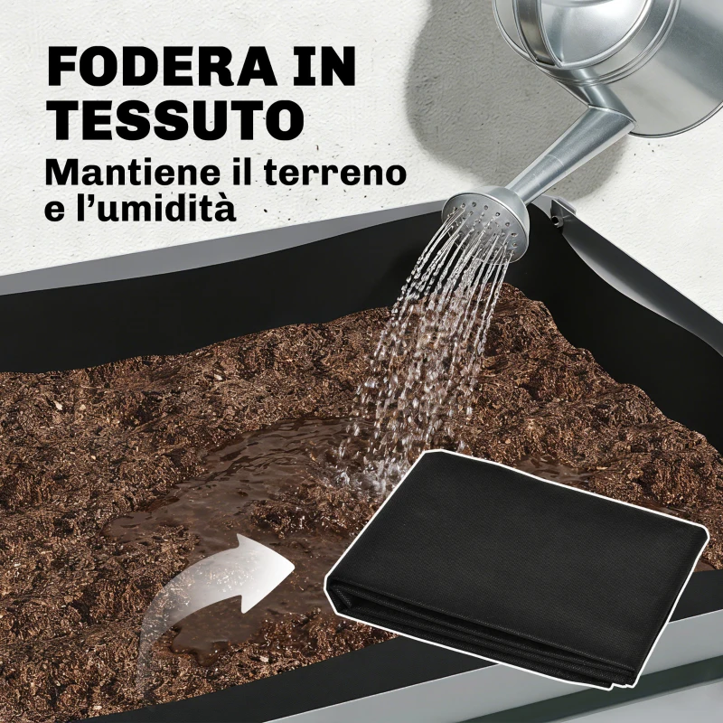 Outsunny Vaso Rialzato con Ripiano Portaoggetti, 150L, Acciaio Zincato, Altezza 80 cm, per Giardino o Patio Esterno